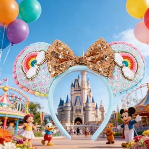 NEW Rainbow Sequin Mouse Ear Headband Disney Park Accessory